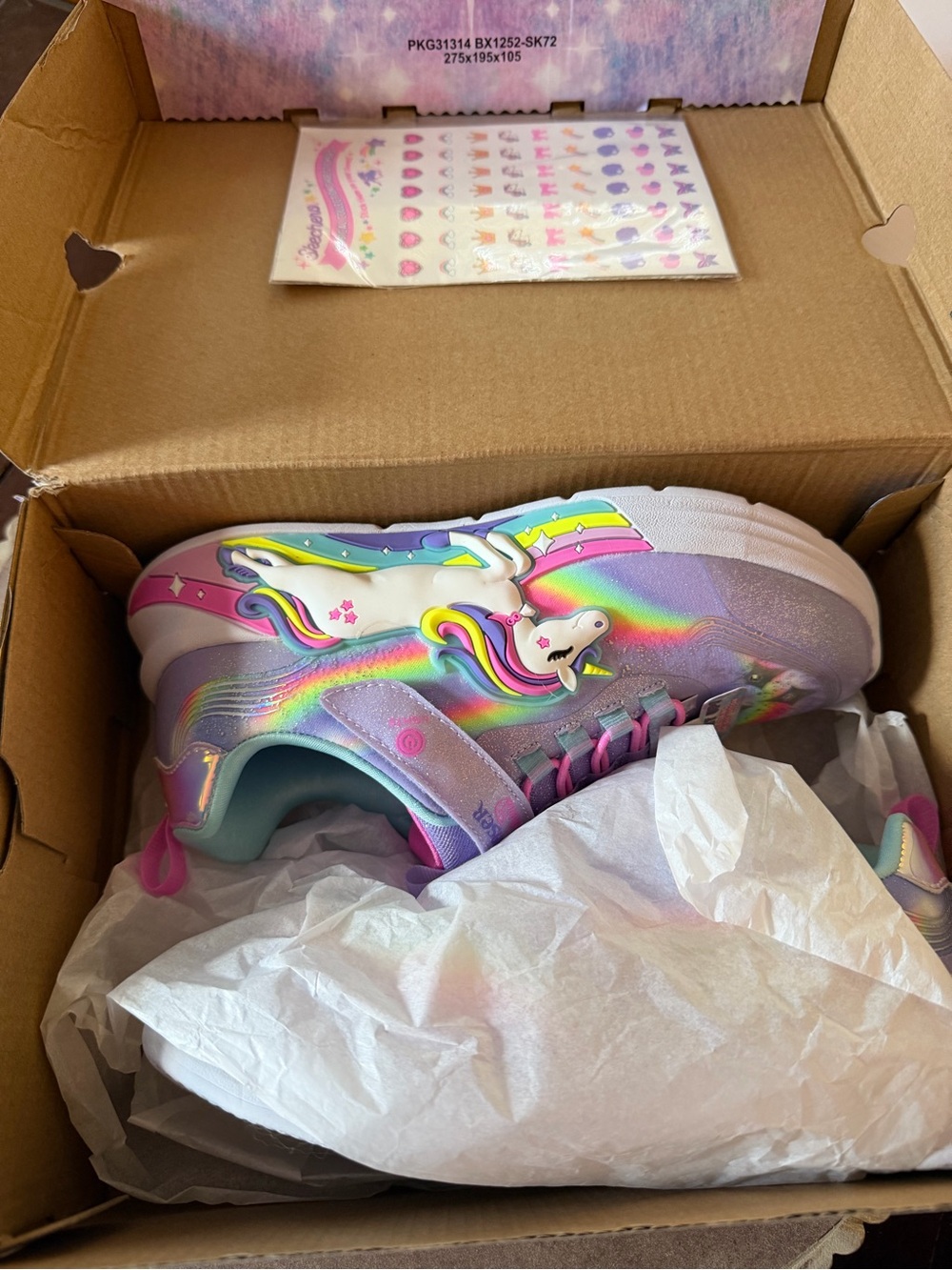 Skechers Kids Unicorn Light-Up Sneakers in Lavender with Rainbow Accents